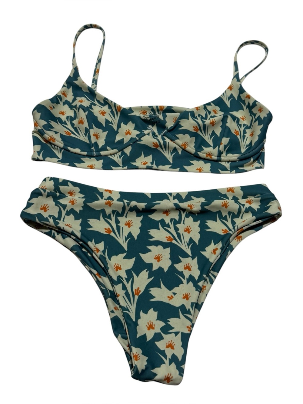LOKAHI Swimwear Dainty Floral Printed High Waisted Bikini Swimsuit Set